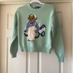 Polo Ralph Lauren Mint Green Bear Jeep Sweater Sz XS.  NWOT